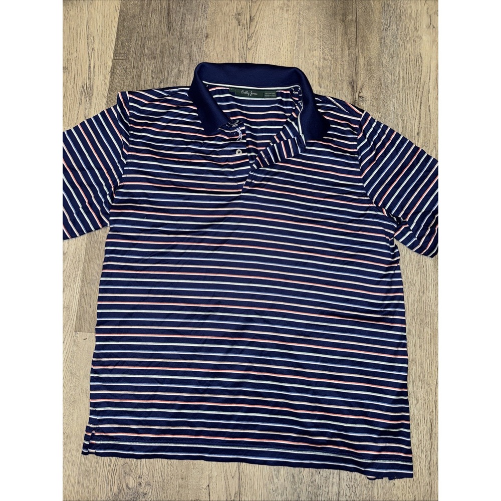 Bobby Jones Short Sleeve Golf Polo Shirt Mens Large‎ Blue Striped Yellow.